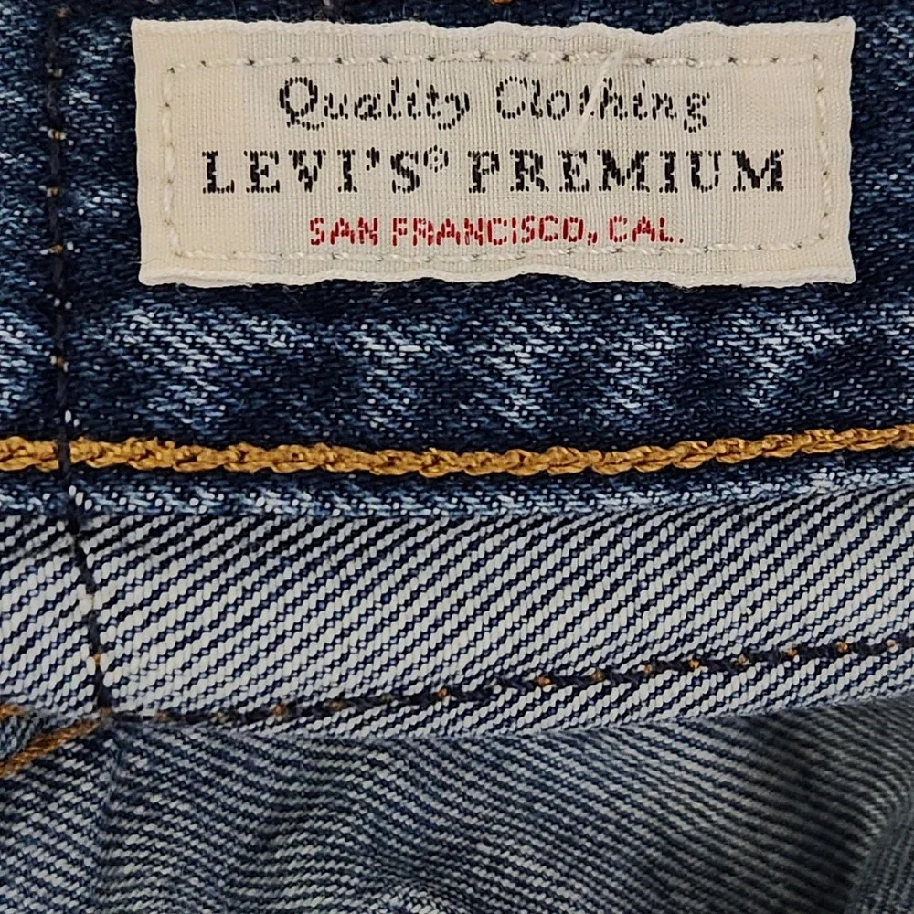 Levis 501 Long Shorts Womens 31 Blue Premium Denim High Rise Button Fly Cuffed